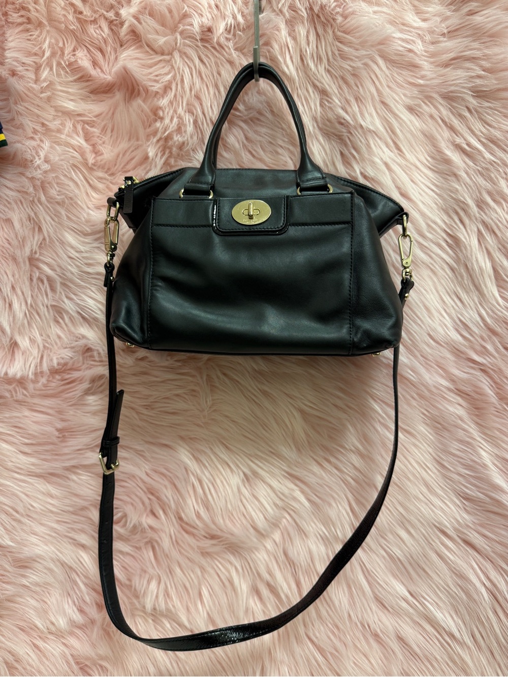 kate spade Black Leather Satchel with Gold Turn-Lock